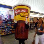 Tim Hortons cup was happy to wave to and hug Penn Station commuters